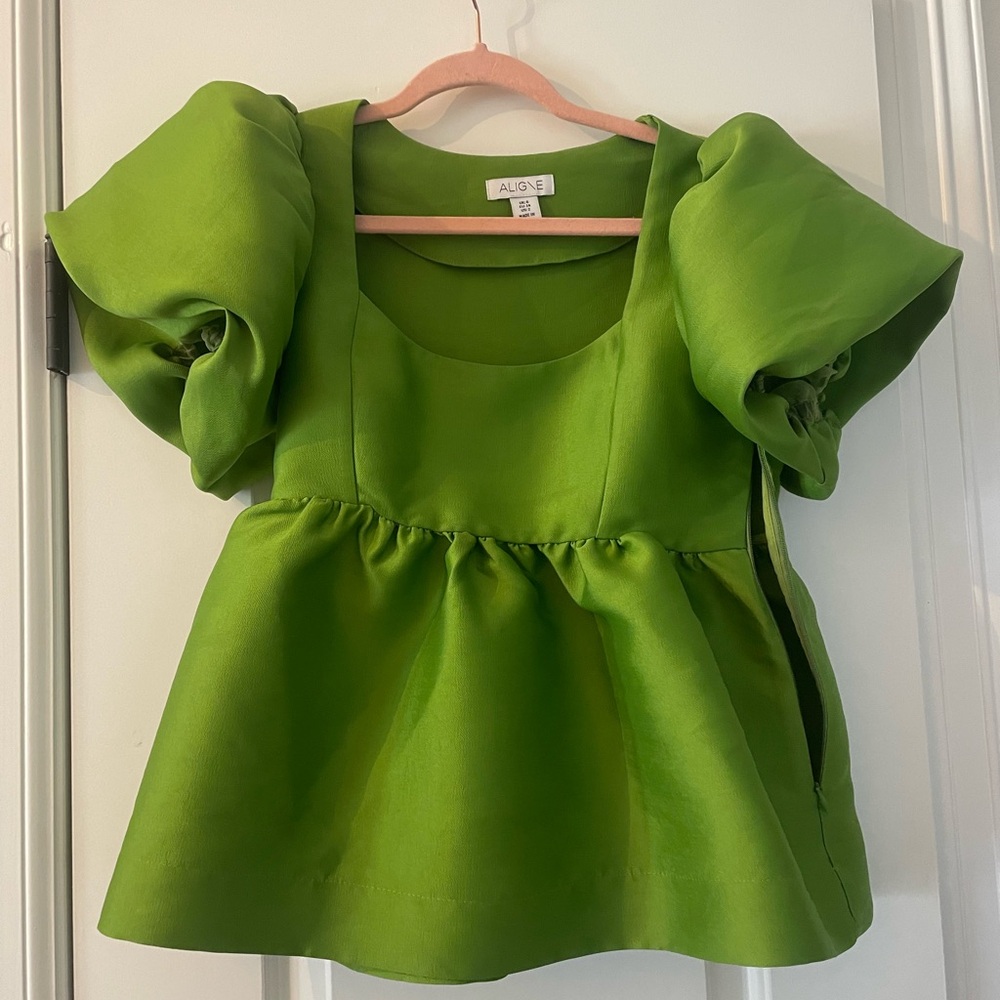 AUGUSTE The Label Green Puff Sleeve Blouse